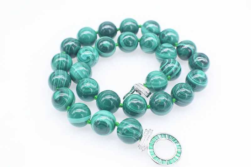 Malachite Green round Beads Set Bracelet Necklace 14Mm 43Cm 19Cm Nature Jewelry Accessory