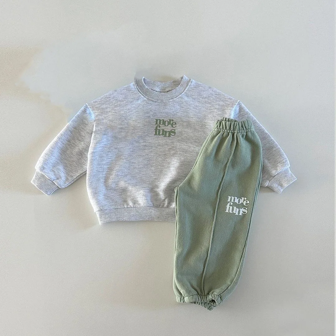 Autumn Letter Print Tracksuit Boy Children Fashion Sweatshirt Set Girl Baby Cotton Loose Casual Sports Tops + Pencil Pants 2pcs