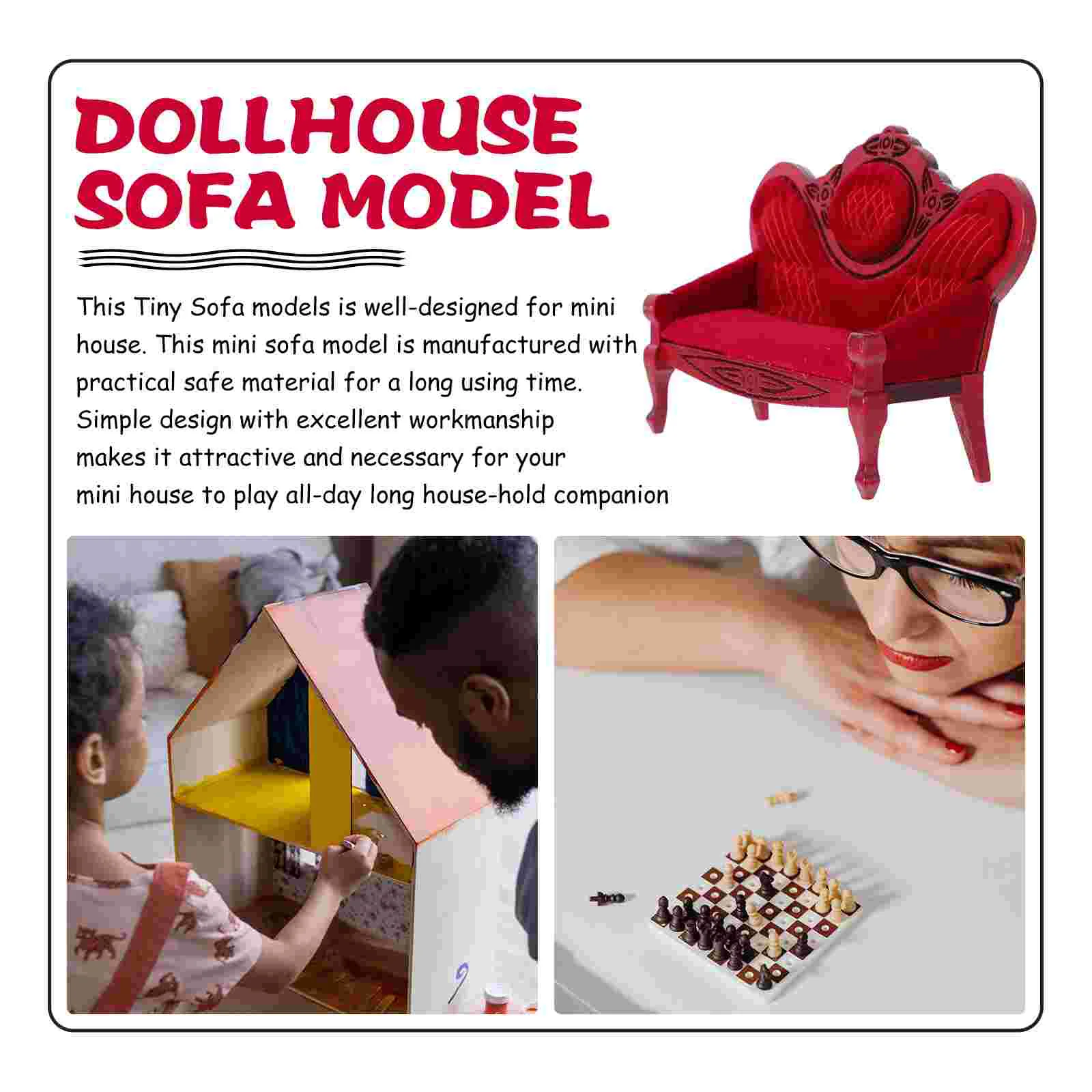 Accessories Mini Dollhouse Retro Furniture Carved Sofa Miniature Model ( Color) Couches Wood