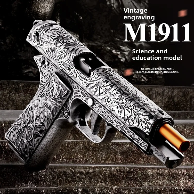 Pistolet jouet à coque souple, sculpture rétro 1911, mécanique, tir continu, coque de lancer, modèle éducatif pour garçons
