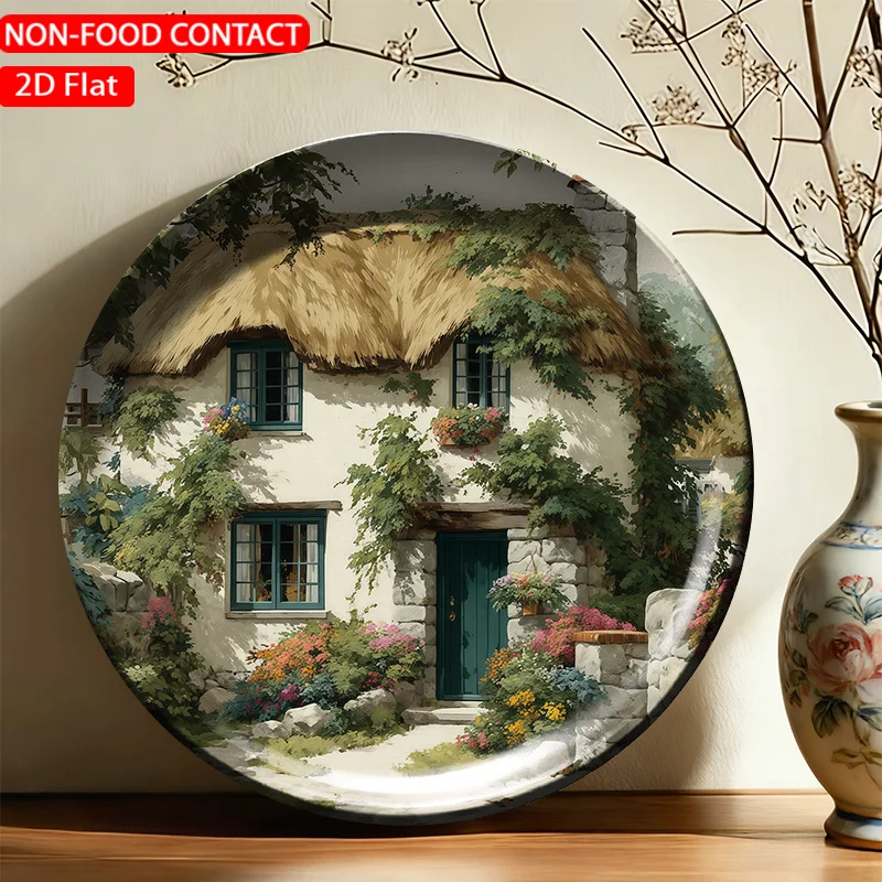 1pc Ceramic Decorative Plate, Thatched Cottage Art Decorations, Wall Home Decor- for Decorative Purposes Only, NON-FOOD