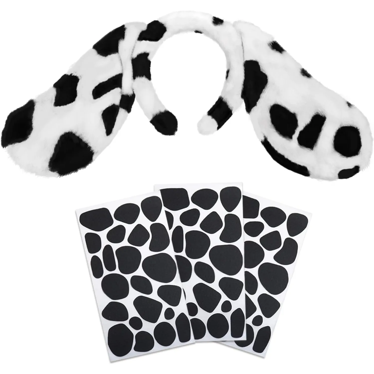 Dalmatian Dog Ear Bow Tail Costume Accessory Headband Felt Spot Stickers Plush Puppy Halloween Party Dress Up Cosplay Decoration