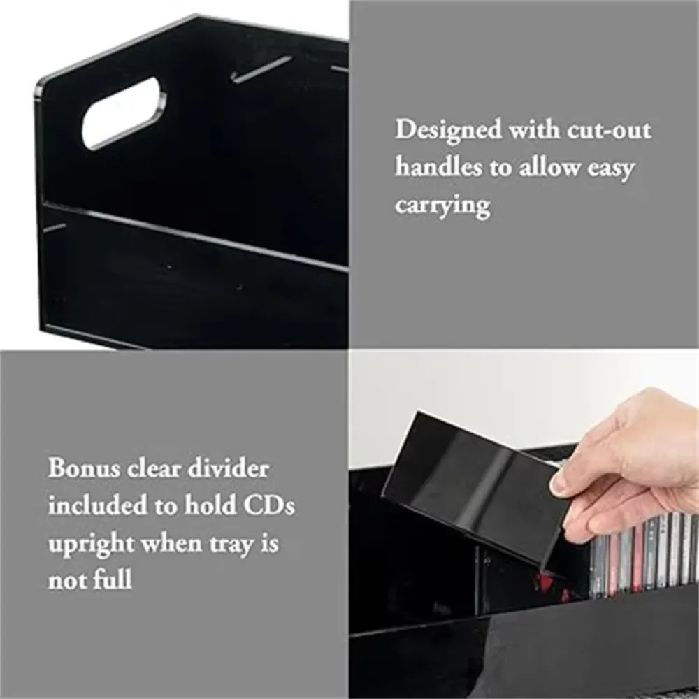 Modern Advanced Black Acrylic Stackable CD Holder Racks with Cutout Carrying Handles Media Storage Organizers