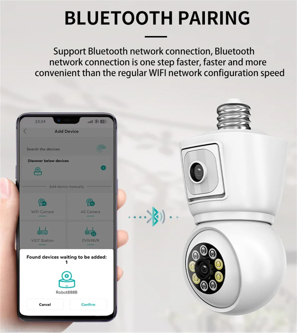 ICsee E27 6MP Bulb WiFi Camera Dual Lens Dual Screen Auto Tracking Two Way Audio Color Night Vision for Indoor Security Camera