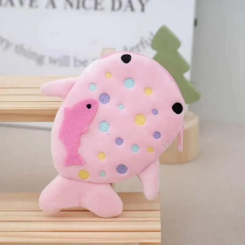 Modische Plüsch-Münztasche in Form eines blauen Haifisches oder Mini-Wals für Damen, Schlüssel- und Kopfhörer-Etui, niedlicher Umschlag mit Reißverschluss, roter Umschlag – Detail 6