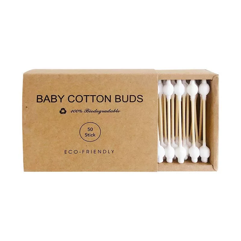 50 Pcs/Box Double Head Bamboo Cotton Buds Wood Stick Cotton Swab For Makeup , Nose Ear Cleaning , Pet Care , Art & Crafts
