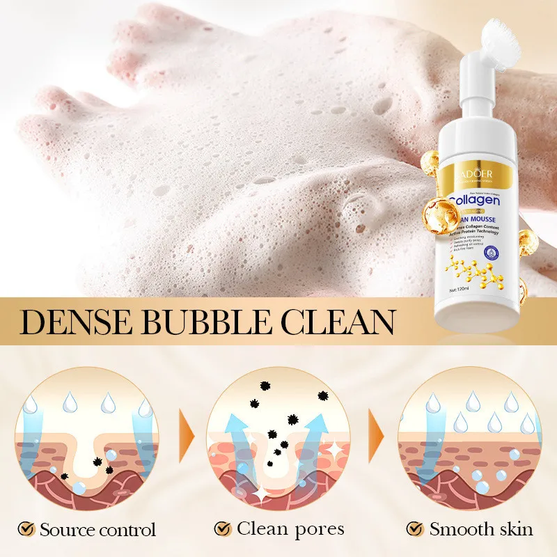 SADOER Collagen Facial Cleanser for Anti Wrinkle Deep Cleaning Mousse Nourishing Moisture Skin Care 120ml