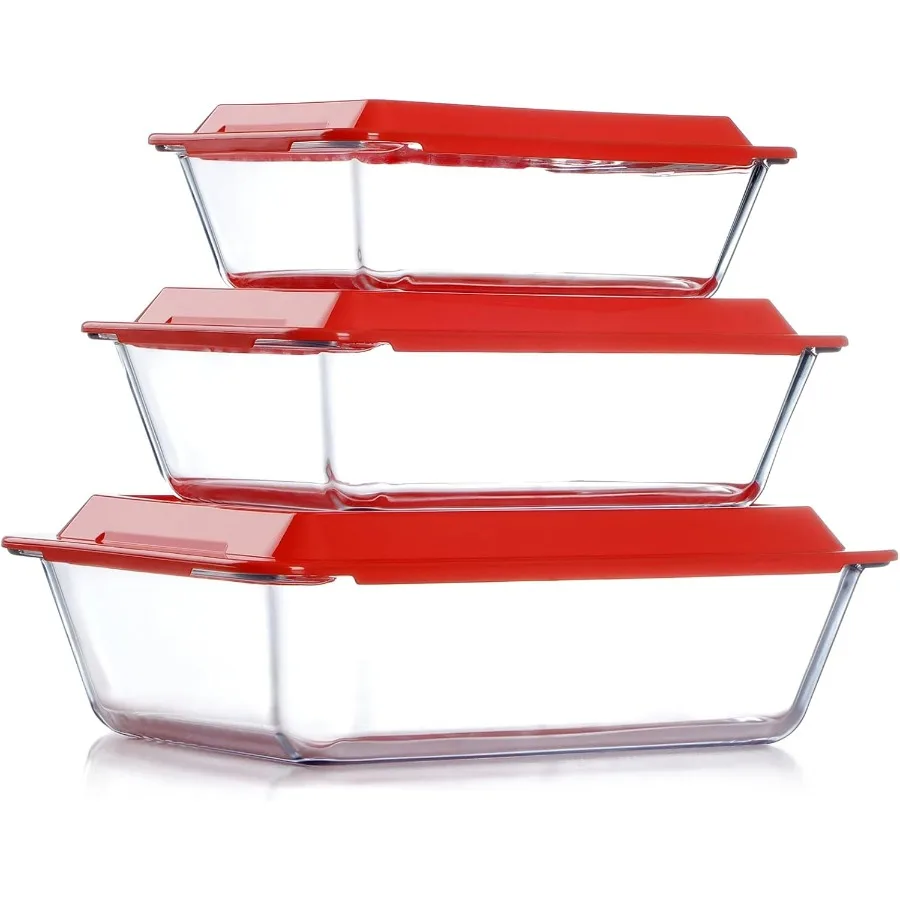 

1.5+2.4+3.7Qt Deep Glass Baking Dish, 3-Pack Deep Lasagne Dish with Lids for Oven, Rectangular Glass Bakeware