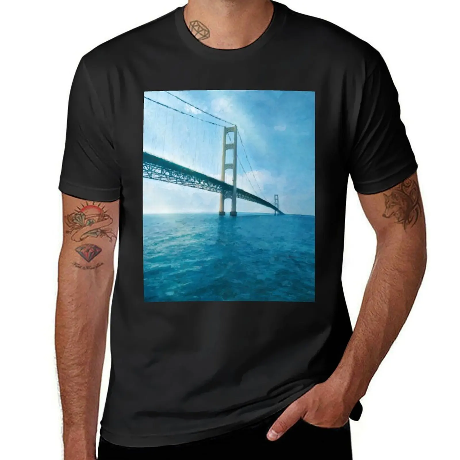 Mackinac Bridge T-Shirt oversized graphics clothes for men