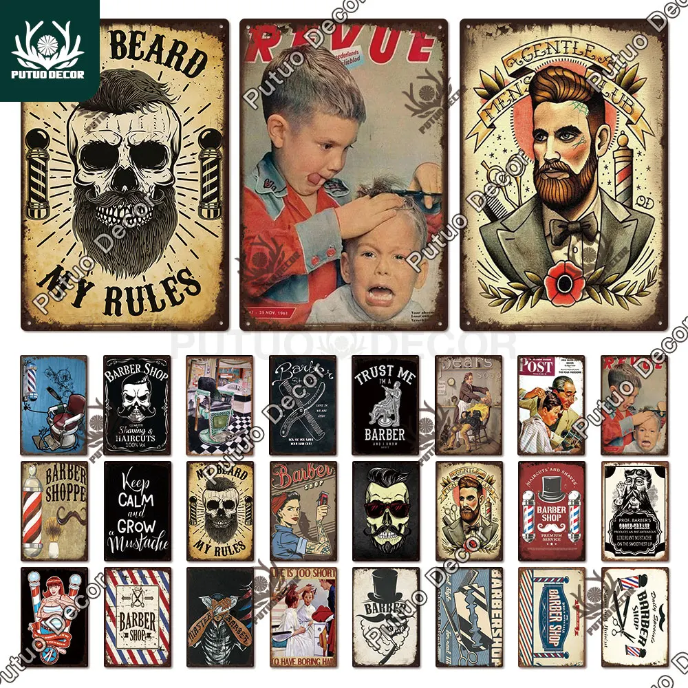 

Putuo Decor Vintage Tin Signs Plaque Metal Retro Plates Cut and Shave Barber Shop Poster Iron Painting Wall Art Stickers