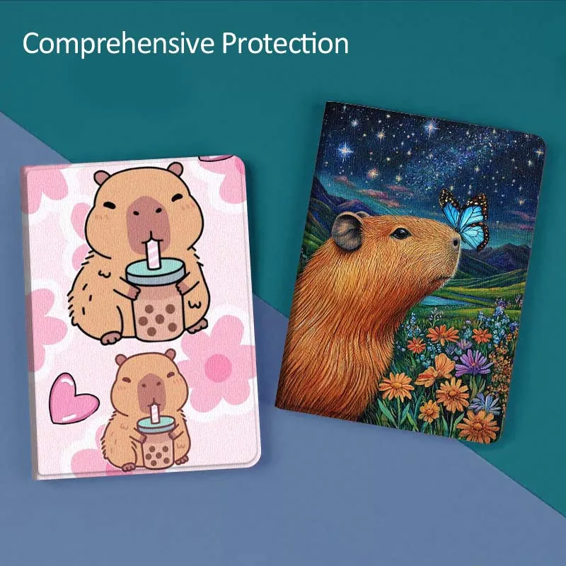 

Cartoon Cute Art Capybara Gift For Huawei MediaPad T5 T10s M6 M5Lite SE Honor Tab 5 6 7 V7 V8 X8a X9a Pro Soft Tablet Case