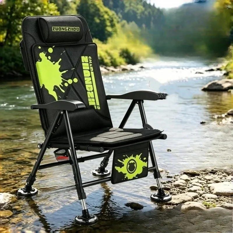 Ergonomic Fishing Chair Folding Reclining Camping Seat Heavy-Duty Portable Adjustable Outdoor Stool with Backrest for River Bank