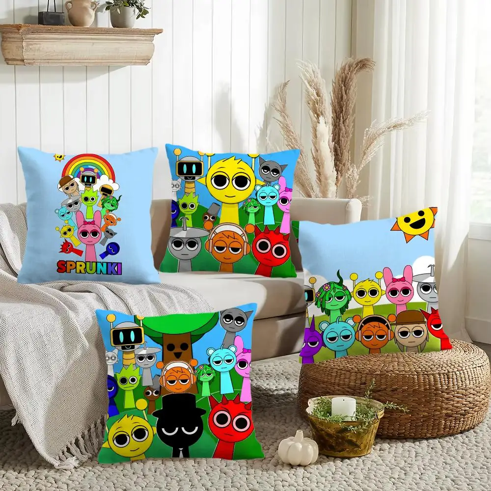 Game S-Sprunki Cushion Cover Silky Short Plush Invisible Zipper Dustproof Sofa Pillow Case for Home Decor