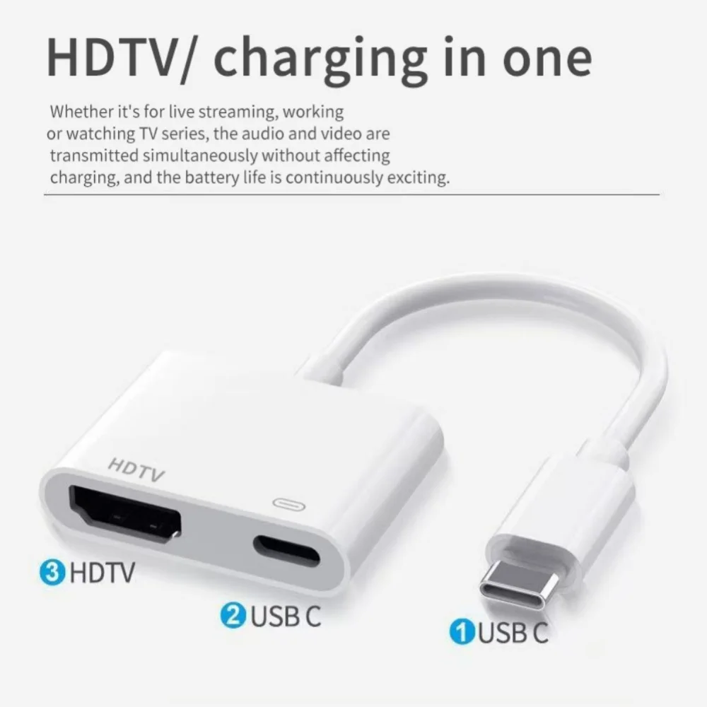 4K 30HZ/60HZ موصل الشاشة المزامنة 2 في 1 Type-C إلى HDMI محول شاشات التلفزيون العارض التلفزيون محول رقمي لسلسلة iPhone15/16 #3