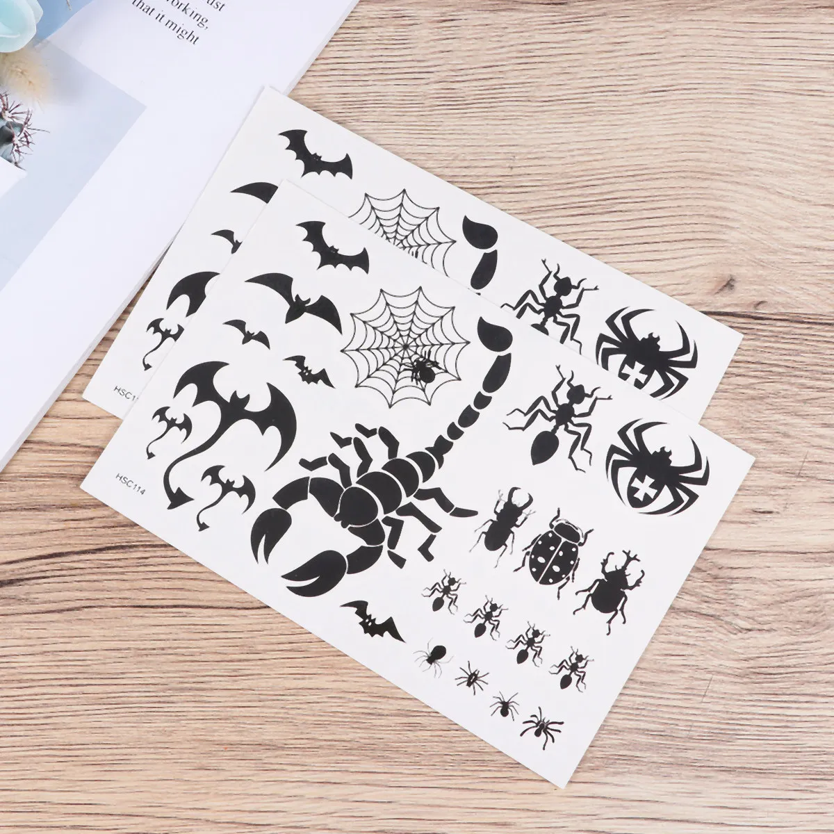 4-pecas-de-tatuagens-temporarias-a-prova-d'Agua-adesivos-corporais-com-desenhos-de-escorpioes-e-morcegos-padroes-divertidos-ideais-para-festas-uso-seguro-e-divertido-no-corpo