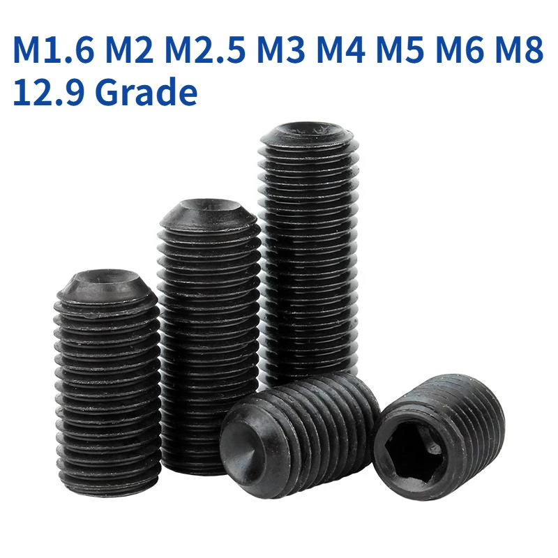 M1.6 M2 M2.5 M3 M4 M5 M6 M8 12.9 Grade Carbon Steel Hex Hexagon Socket Cup Point Set Screw Allen Headless Concave End Grub Bolt