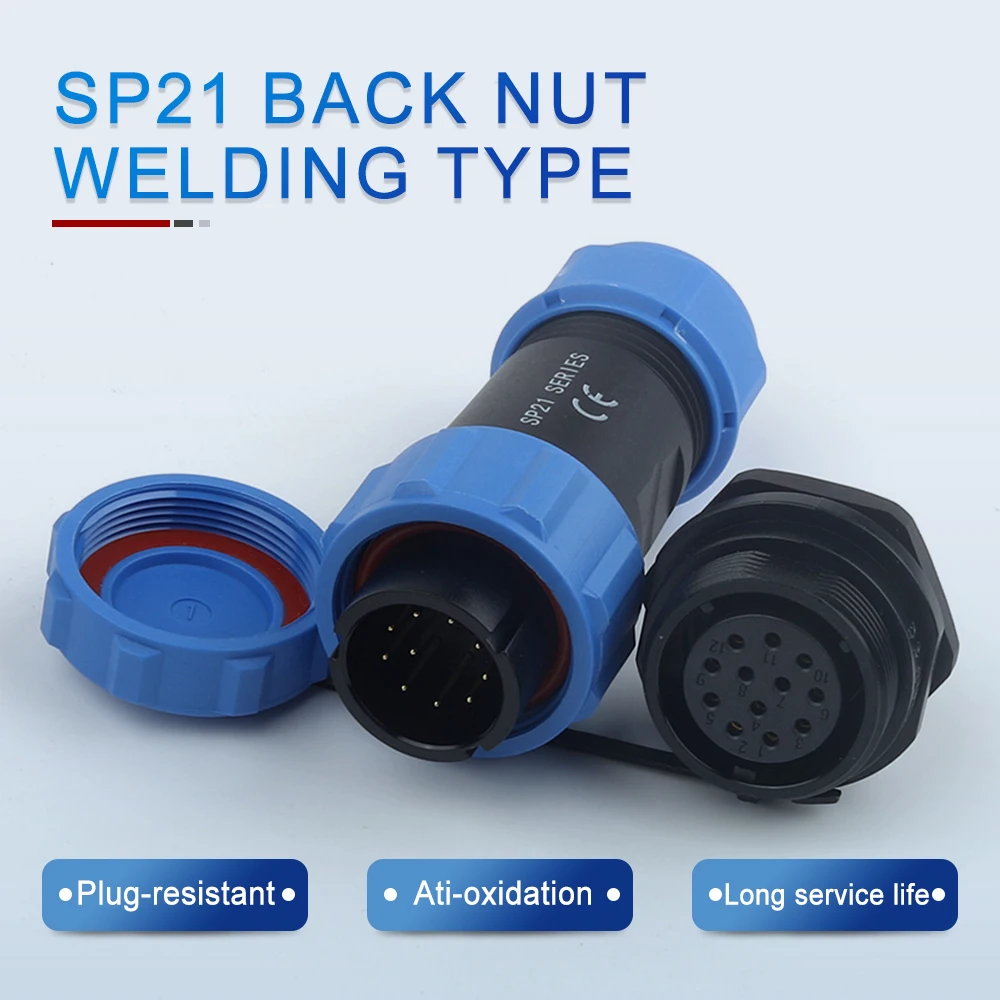 SP21 IP68 Waterproof Aviation Connector Plug Socket 2/3/4/5/6/7/9/10/12Pin Male Female Back Nut Wire Cable Connector Juntion Box