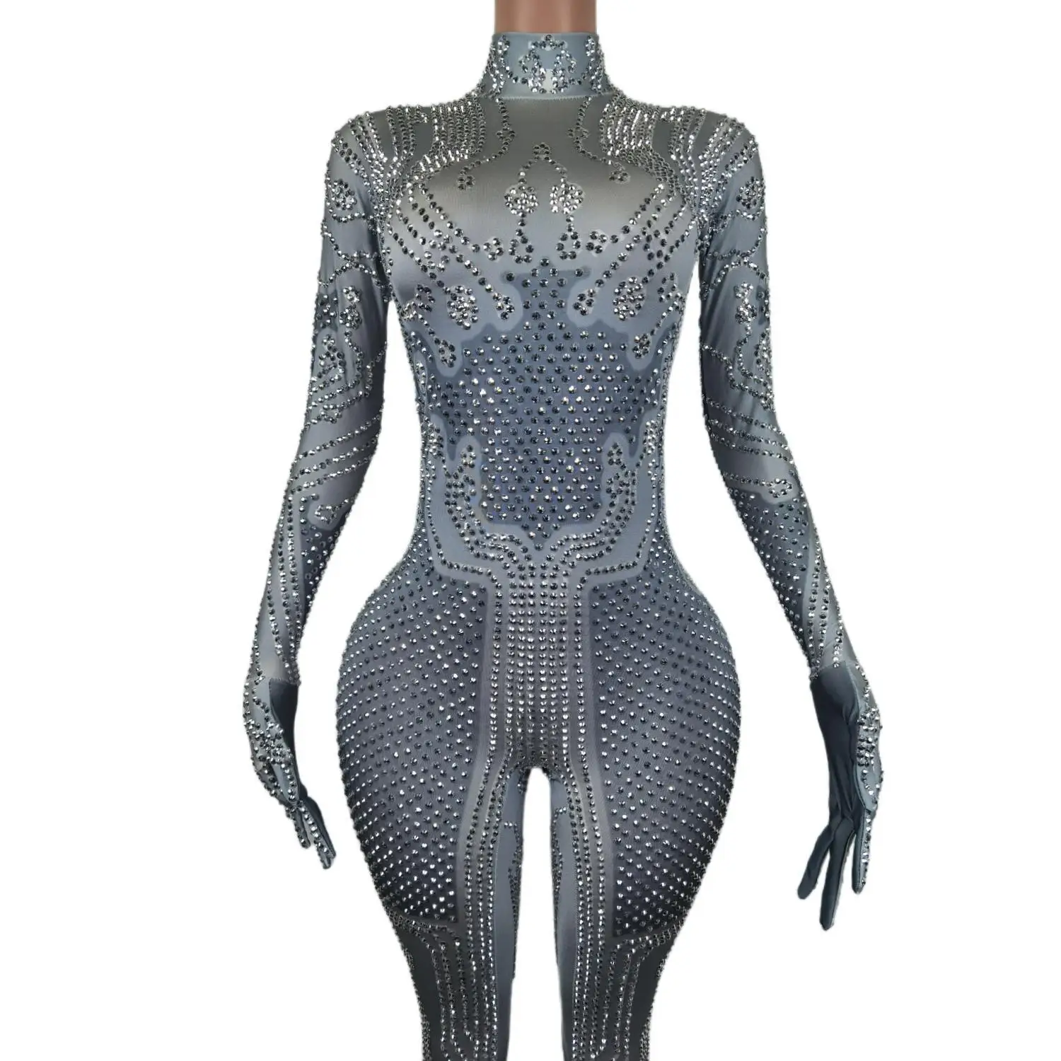 

Блестящие облегающие комбинезоны из спандекса со стразами, женские клубные комбинезоны для дня рождения, цельные боди, женский наряд для выступлений, комбинезоны для танцоров