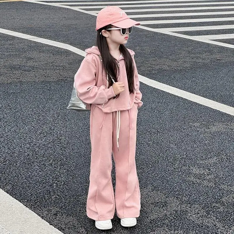 Hot Girl Sportswear Two-Piece Set Spring Autumn Pullover Hoodie Pants Child Versatile Student Kawaii Fashion New Casual Clothing