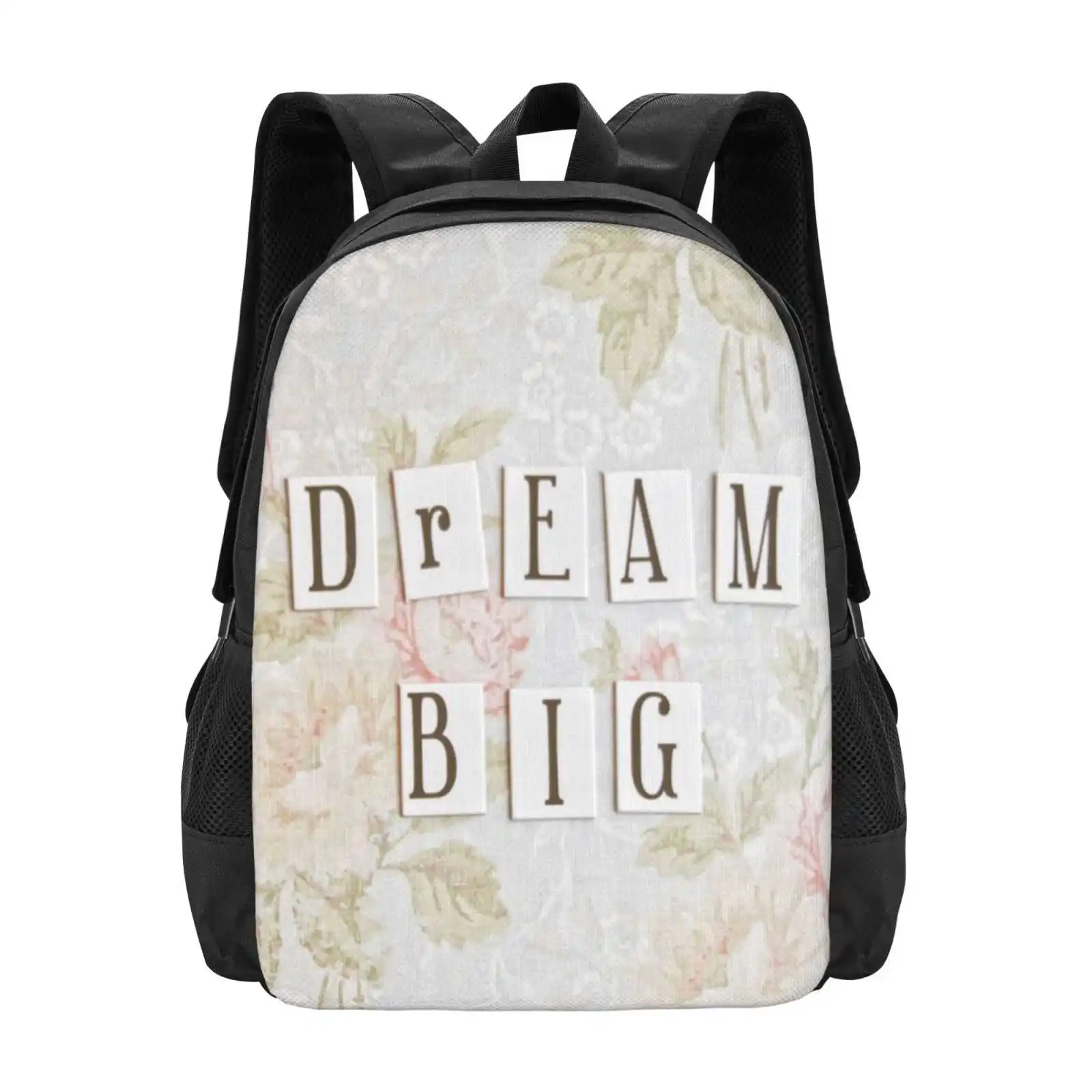 

Dream Big Hot Sale Schoolbag Backpack Fashion Bags Dream Big Floral Inspire Inspirational Quote Words Letters Rise Above Hazy