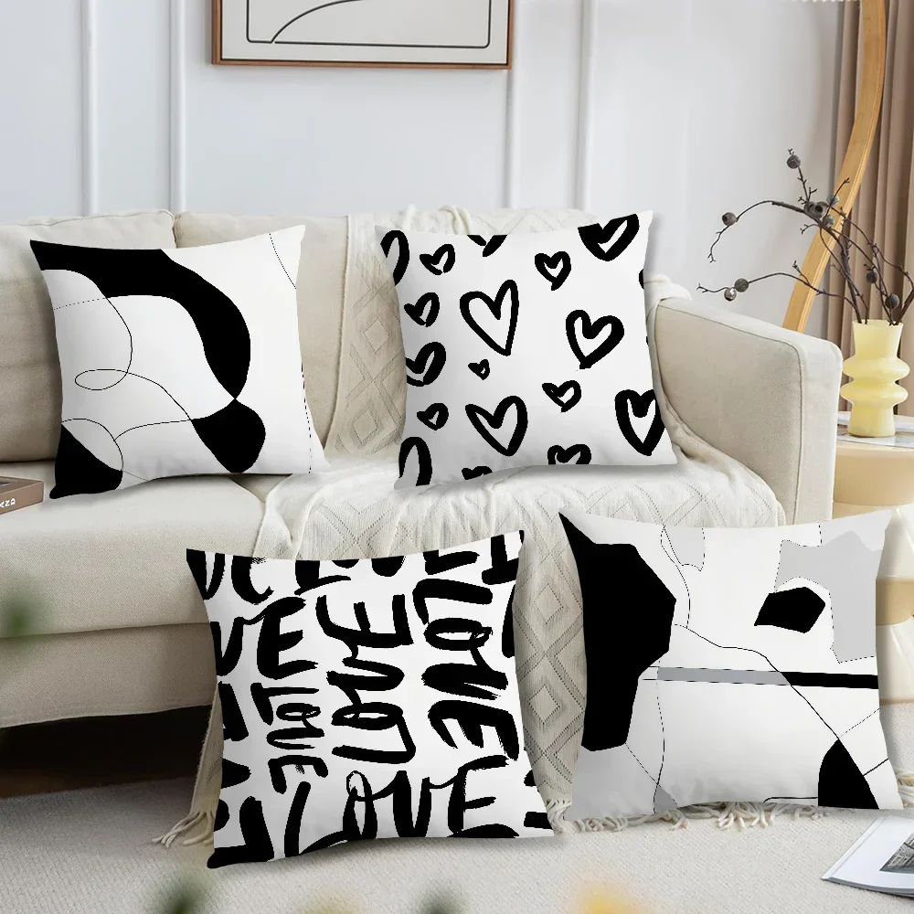 Black Comfortable Abstract Soft Stripe Pillow Case White Art Sofa Geometric Living Room Home Office Decor Protective Covers
