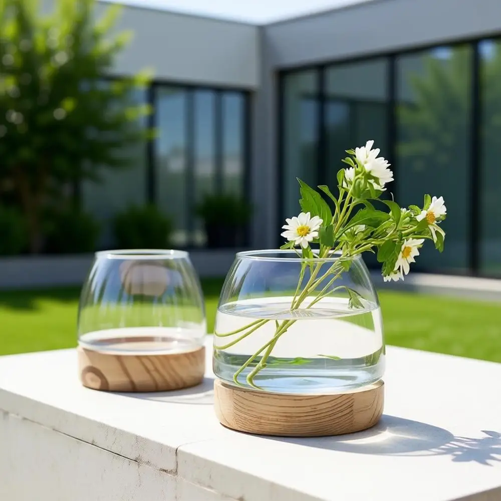 

Креативная прозрачная стеклянная ваза для гидропоники с деревянной подставкой для водных растений и декора дома и офиса
