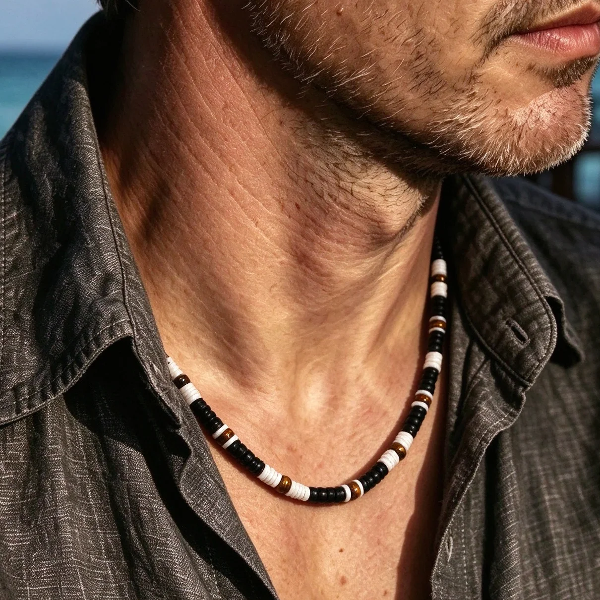 Collar Hombre Bohemia Male Surfer Necklace For Man Jewelry Coconut Shell Man's Wooden Beaded Necklace Summer Accessories