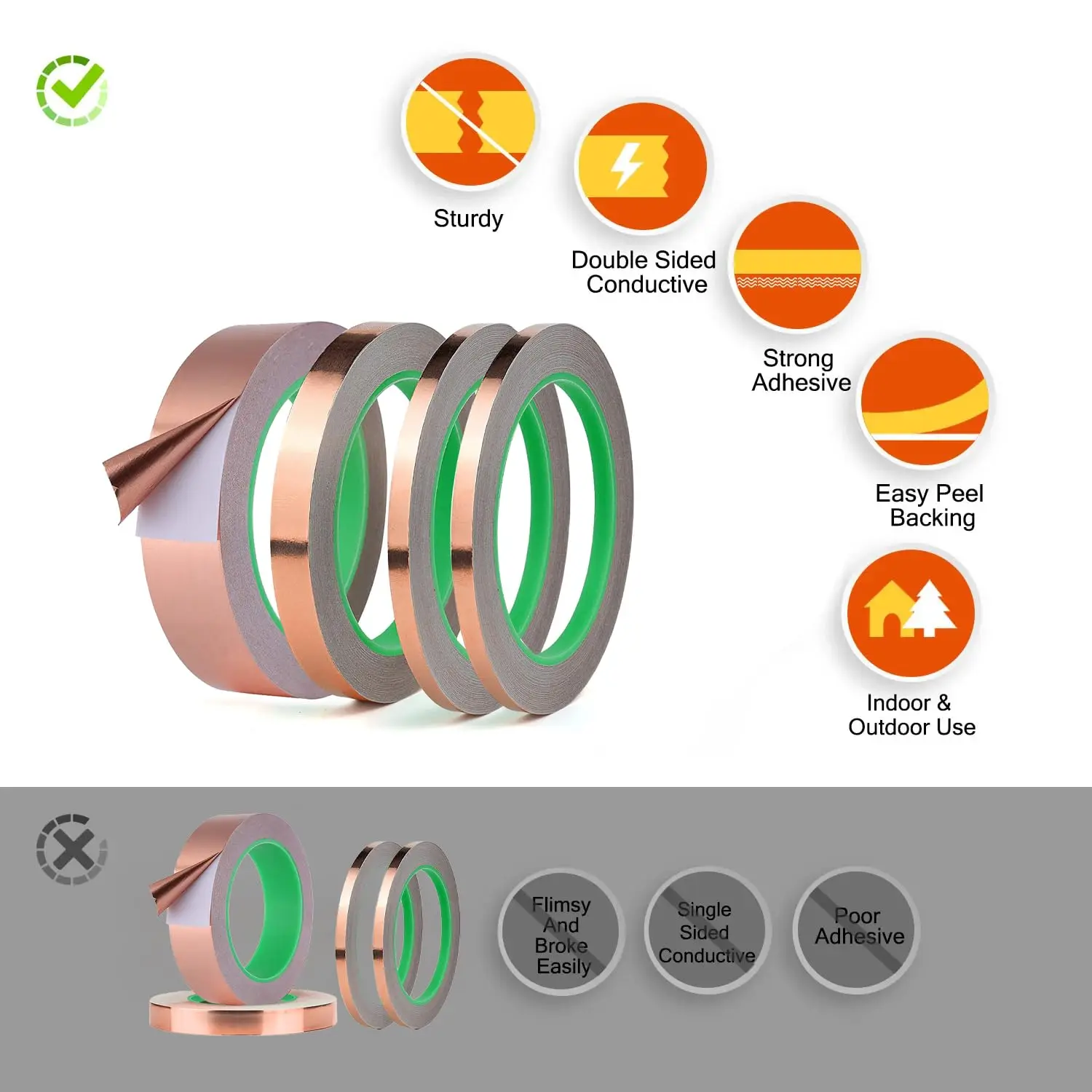 Adhesive Conductive Copper Foil Tape 5/6/8/10/15/20/25/30/35/40/45/50mm Single/Double Sided Conduct Copper Foil Tapes Length 20M