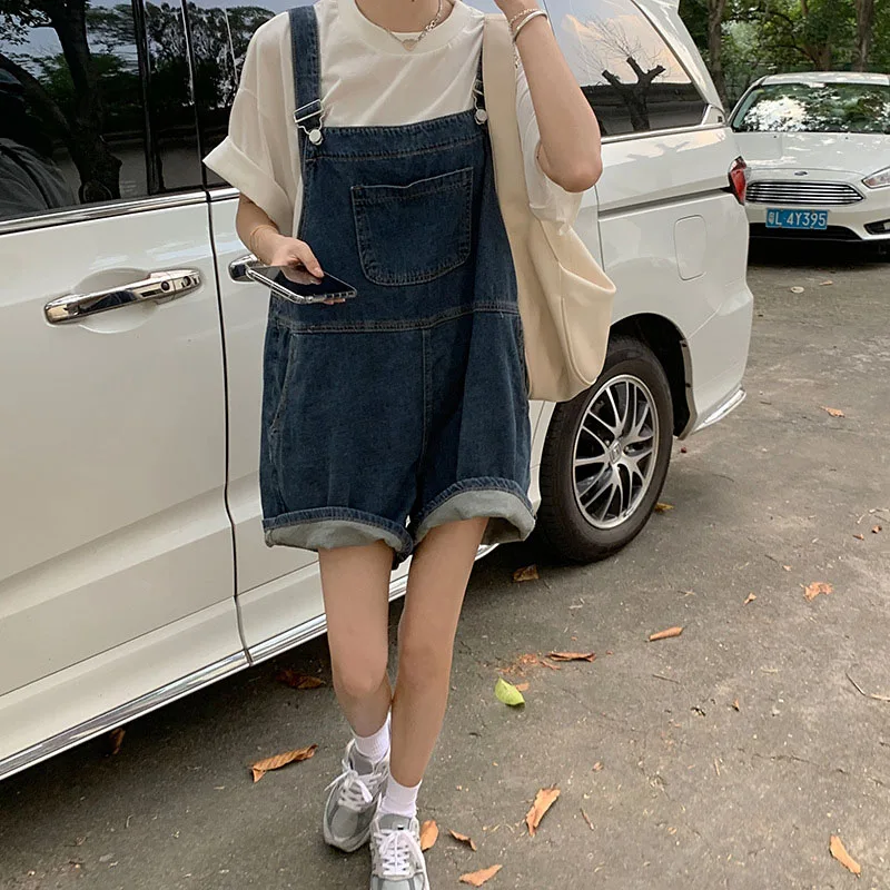 GIDYQ Vintage Blue Jean Jumpsuit Women Summer Korean Fashion High Waist Loose Square Collar Playsuits Sleeveless Sweet Rompers