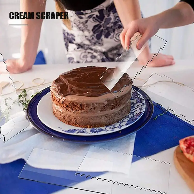 10 Pcs Portable Cake Scraper Smoother Durable Acrylic Cake Decorating Gadgets Lightweight Transparent Design Cake Baking Tools