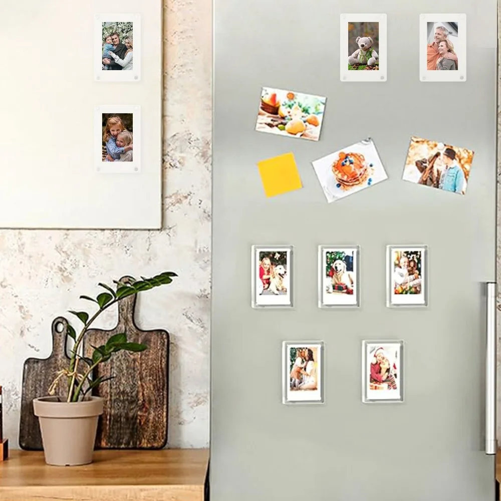 Mini Acrylic Fridge Magnetic Frame Clear Double Sided Picture Frames Multi-size Frameless Polaroid Frame for Refrigerator