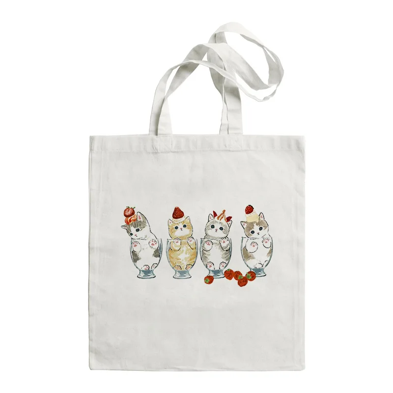 

Женская сумка для покупок с мультяшным акулой и котом, кавайным принтом, складная многоразовая сумка-шоппер, большая сумка, холщовая сумка для покупок