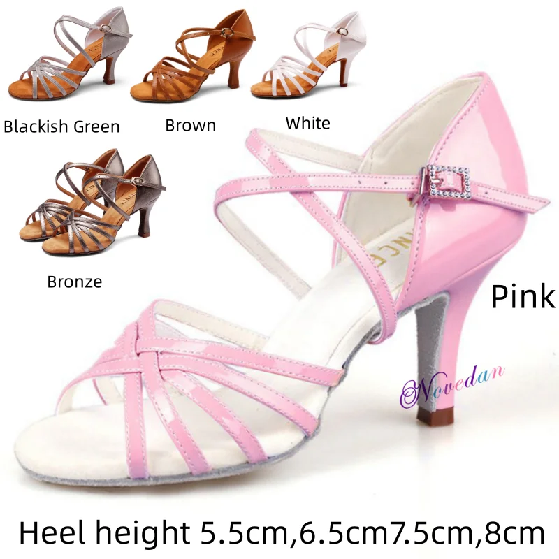 Nuevos zapatos de baile profesionales para mujer, zapatos latinos de Salsa, sandalias suaves para mujer, zapatos de baile de salón ChaCha, tacón alto de 5,5 cm/7,5 cm/8,5 cm