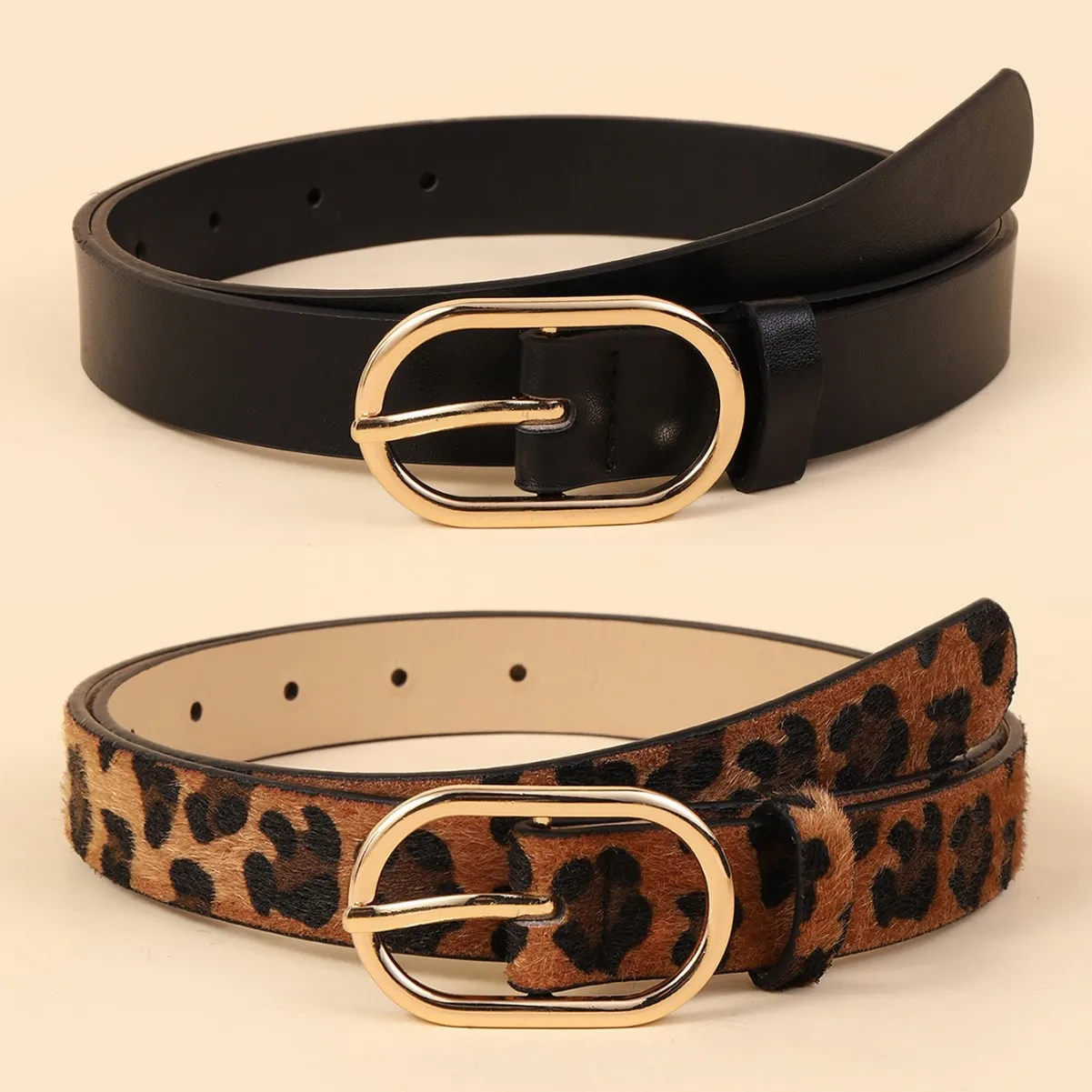 

Popular millennial retro leopard print women's belt street fashioneasiest for matchjeans imitation horse hair alloy buckle belt