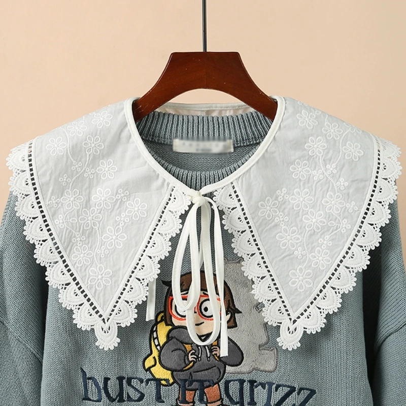 

Японский стильный искусственный воротник манишка для женщин и девочек, кружевной белый шаль с цветочной вышивкой, шарф, накидка