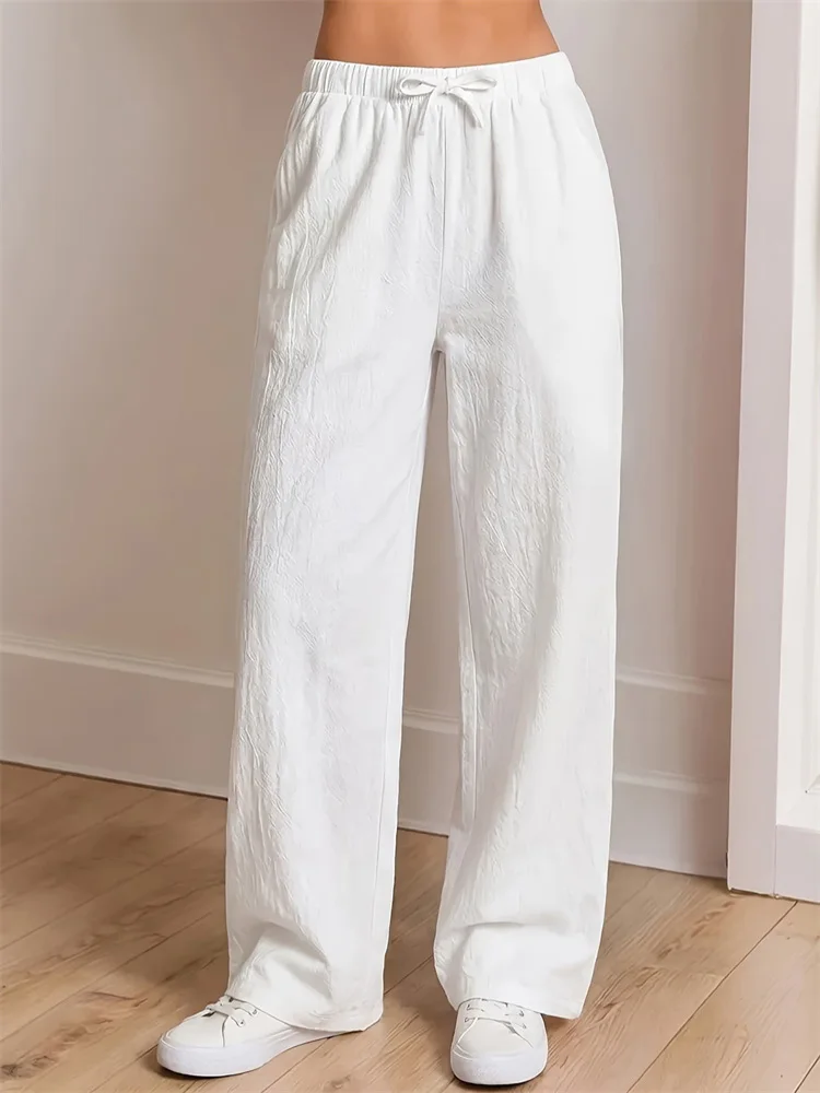 Women's Casual Pants Cotton Linen Elastic Waist Loose Fit Breathable Lightweight Simple Style Classic Cozy Long Trousers