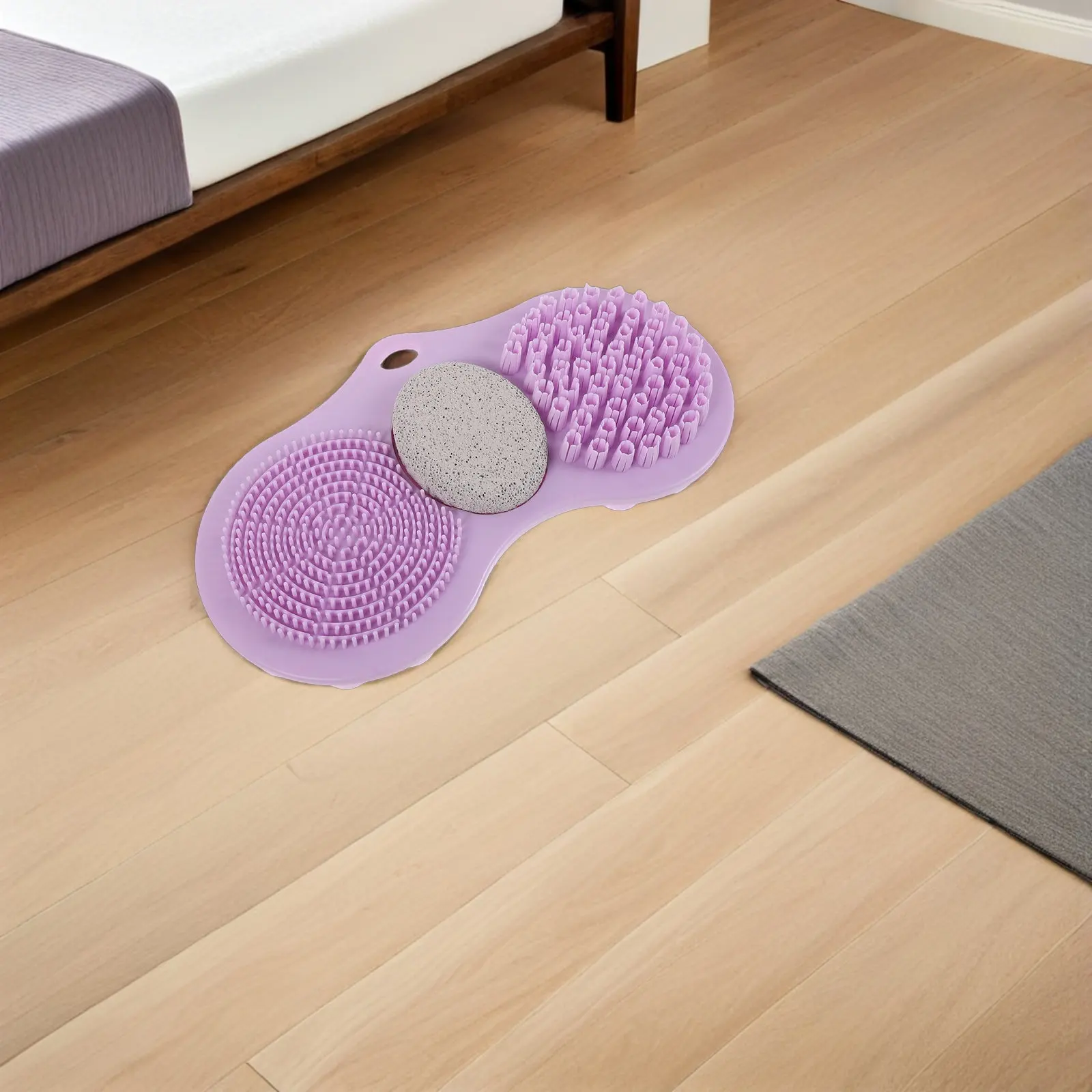 

Фиолетовый силиконовый коврик-массажер для душа с присосками, нескользящий, для мытья ног и спины, мягкий отшелушивающий