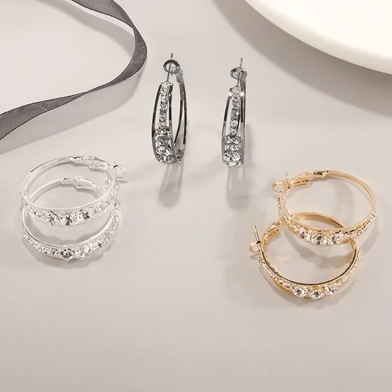 Pendientes colgantes geométricos de Plata de Ley 925 para mujer, aretes de aro de cristal circular, joyería nueva de moda