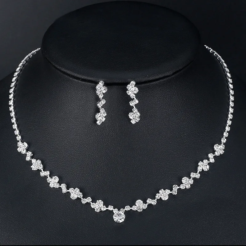Elegant flash diamond necklace earrings set bridal accessories women's wedding accessories