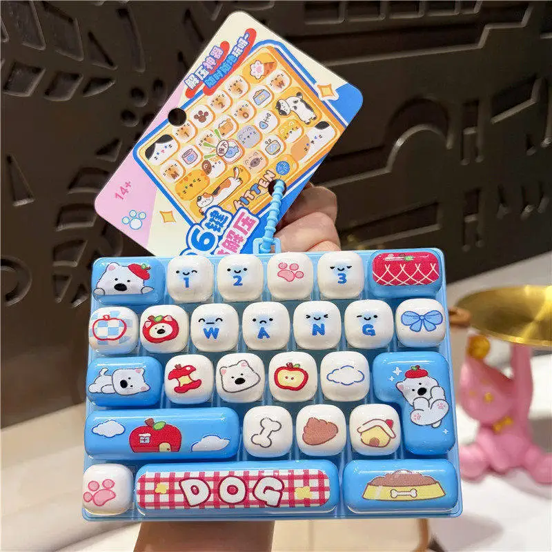 26 Keys Cartoon Animal Mini Keyboard Pop It Fidget Toy Portable Push Bubble Stress Relief Keychain Sensory Squeeze Toy Gift view 2