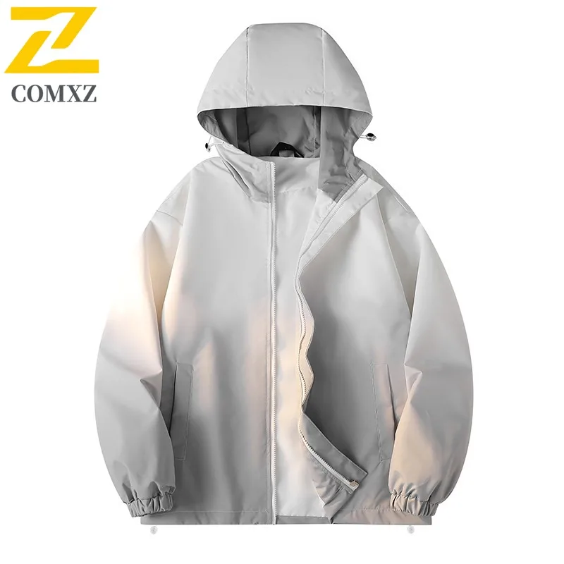 

COMXZ Spring Autumn New Fashion Casual Hooded Jacket Waterproof Breathable Couple Gradient Coat outdoor lightweight windbreaker