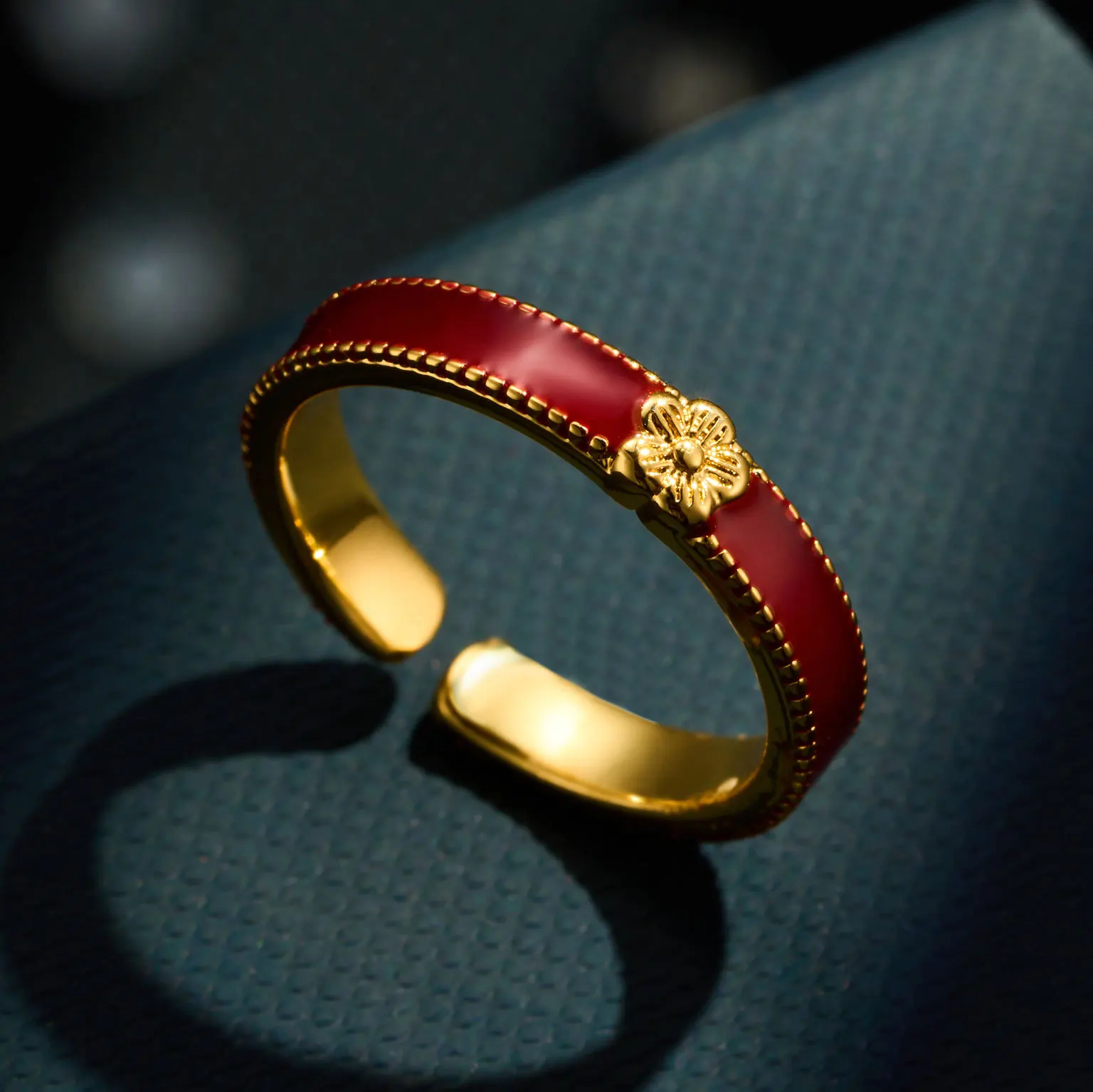 Retro Enameled Drop Oil Flower Open Ring Copper Alloy Gold Plated Double Color Option Fine Finger Ring Fashion Jewelry Accessory