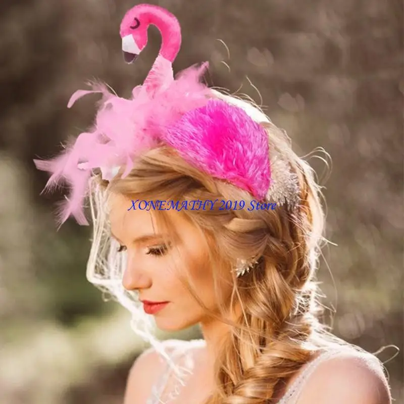 

F42F Animals Stuffed Flamingo Hair Hoop Women Headband Makeup for Head Band for Photoshoot Christmas Hair Accessories