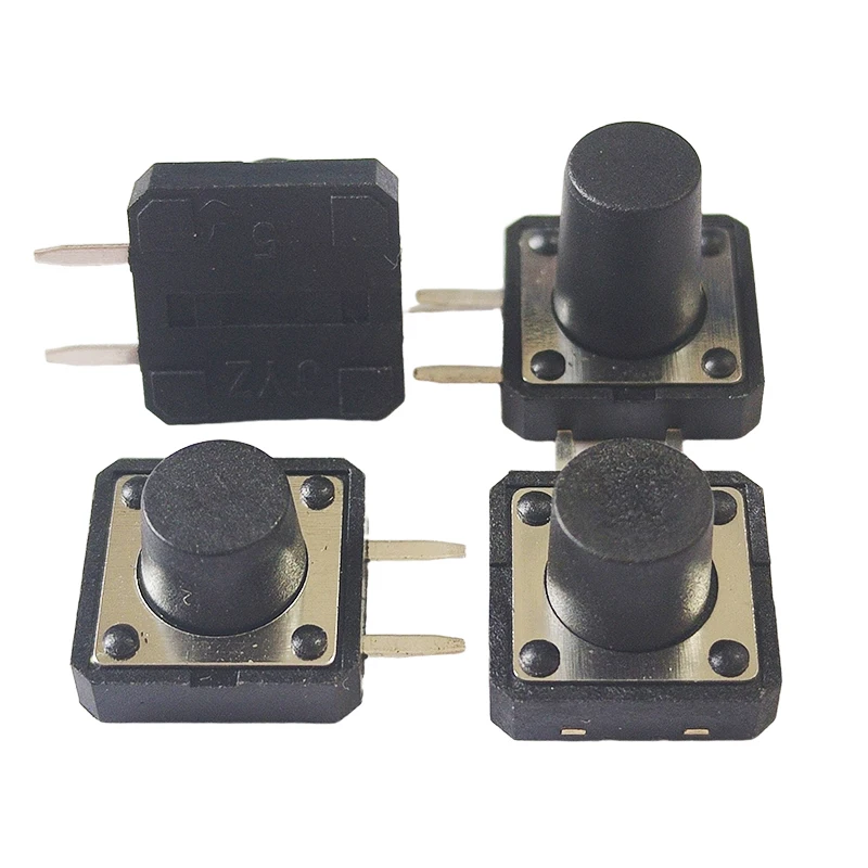 10 Stück 12x12 selbstzurückstellende (zweiseitige Stiftanschlüsse) Mikrotaster, Griffhöhe 11,0 mm, 50 mA, DC 12V, horizontale Tastschalter – Detail 2