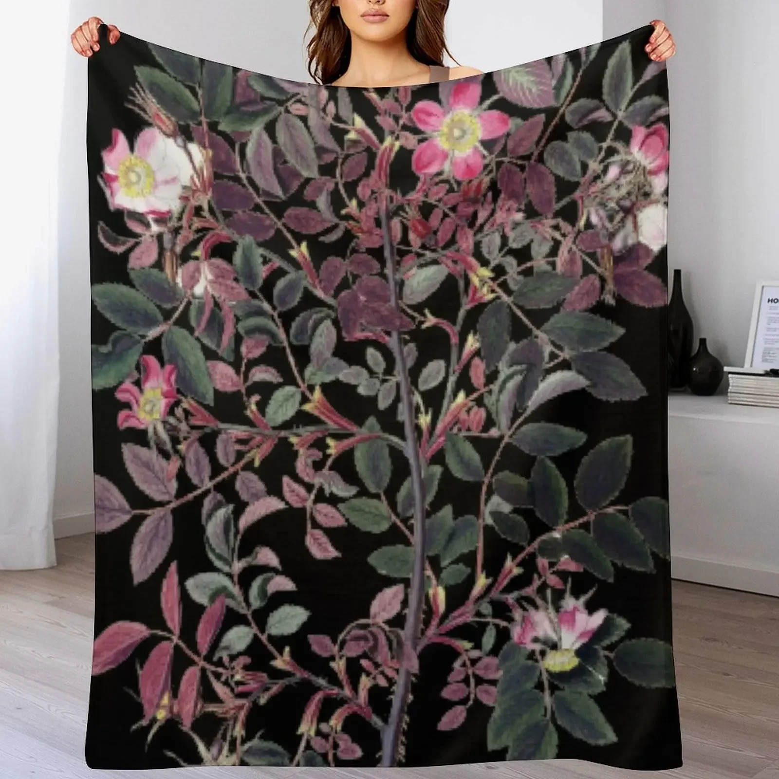 

Black Floral Throw Blanket Camping Thin Picnic Personalized Gift Blankets