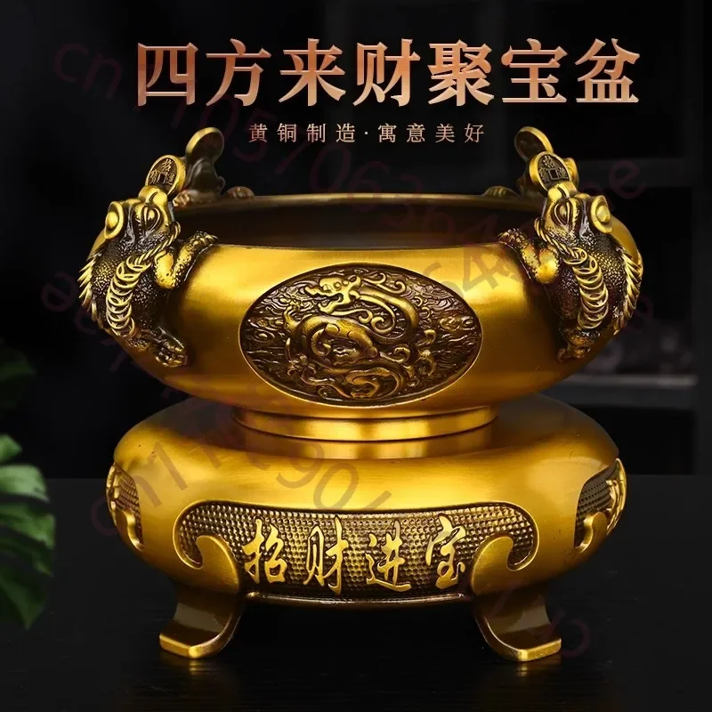 Golden Toad Money Frog & Treasure Bowl Set, Brass Wealth Luck Prosperity, Home Office Desk Decor, Feng Shui Gift for Housewarmin