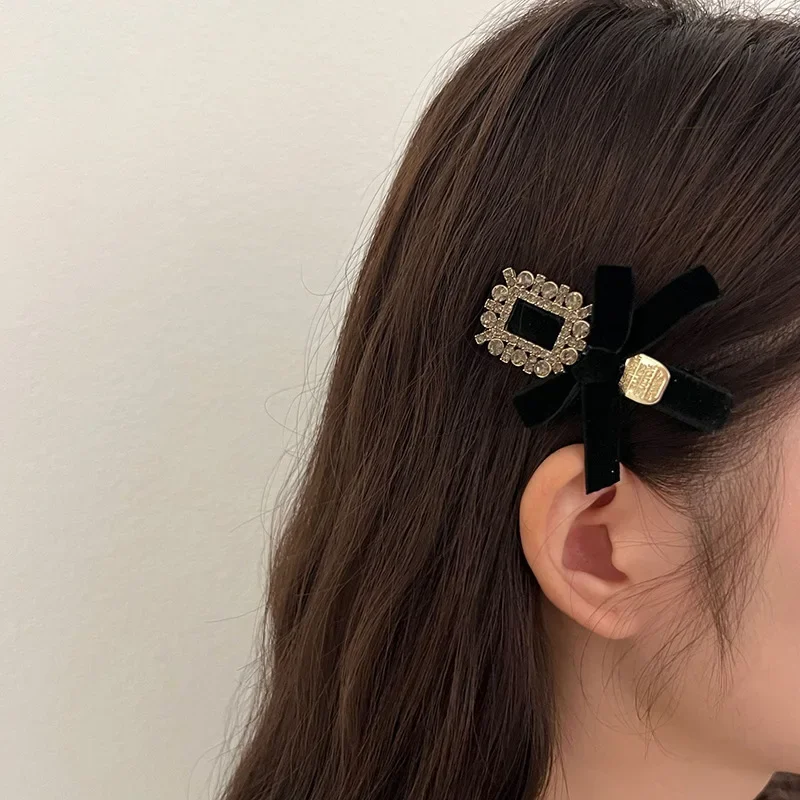 New Gun Black Diamond Hairpin - Luxury Side Bangs Clip for Girls, Exquisite Broken Hair Hairpin