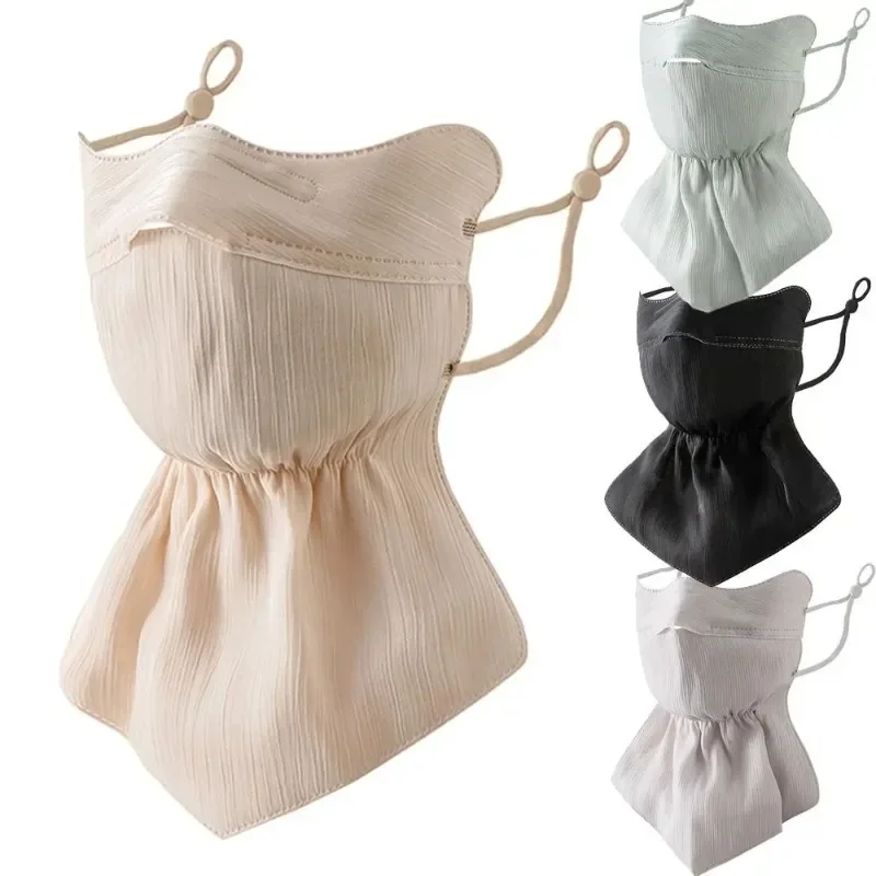 قناع نسائي بسيط واقي من الشمس، قناع مريح وجيد التهوية، قناع واقي من الشمس بلون سادة من القطن الحريري الذهبي لحماية الرقبة #1