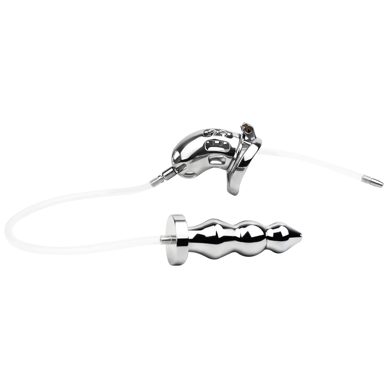 FRRK Curve Cylinder Male Chastity Cage With Metal Anal Plug Silicone Urethral Catheter 2 In 1  Adult Games Sex Toys For Men Gay