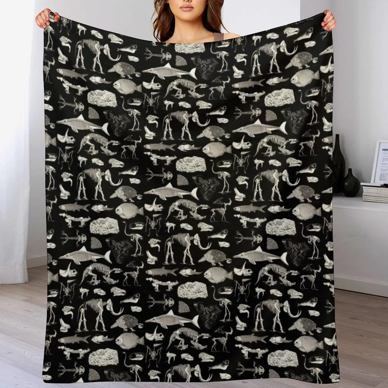 

Paleontology Illustration Throw Blanket valentine gift ideas Furry funny gift Blankets